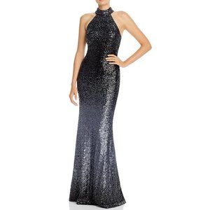 AQUA Gunmetal & Black Sequined Ombre Halter Neck Wedding Prom Formal Dress 2